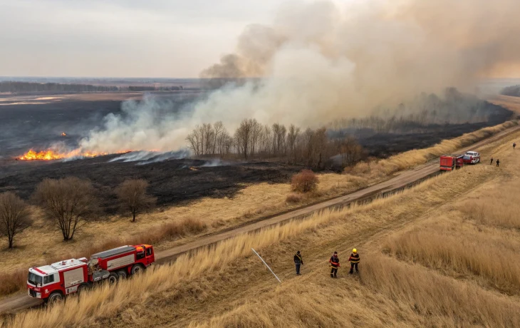 Крупный пожар сухой травы ликвидирован под Краснодаром