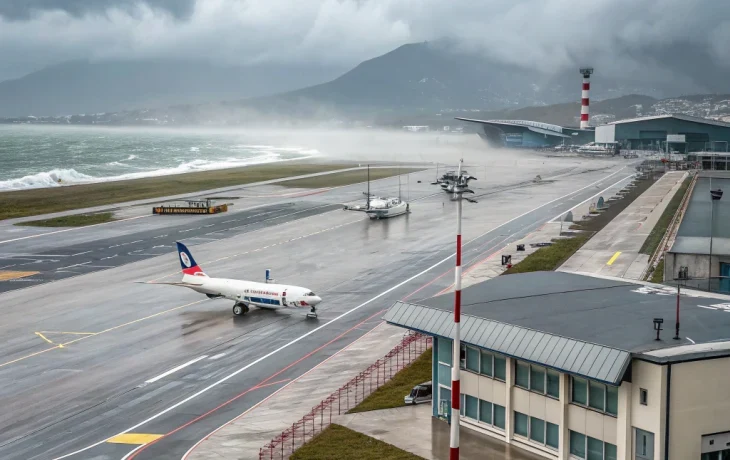 Сильный ветер вызвал нарушения в работе аэропорта Геленджика