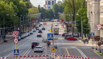 Временные изменения в движении в центре Краснодара из-за газификации мемориала