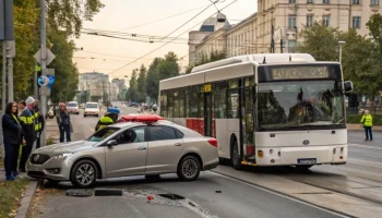 Авария на улице Гвардейской в Казани: столкновение легковушки и автобуса