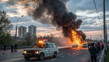 В Краснодаре автомобиль загорелся и взорвался на Ростовском шоссе