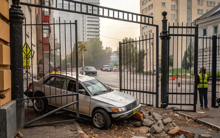 Водитель на автомобиле с ребенком на коленях протаранила шлагбаум в Краснодаре