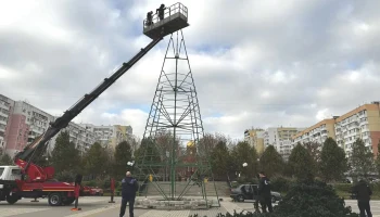 В Краснодаре зажглась первая новогодняя ёлка