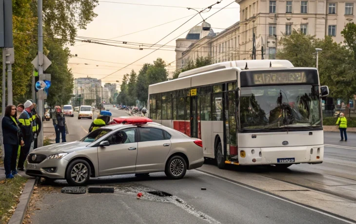Авария на улице Гвардейской в Казани: столкновение легковушки и автобуса
