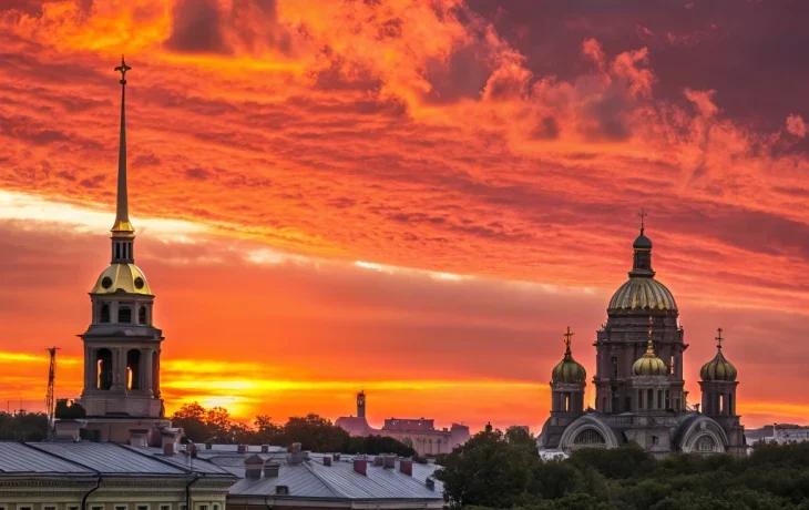 Необычайный закат в Санкт-Петербурге: жители фиксируют красоту осеннего неба