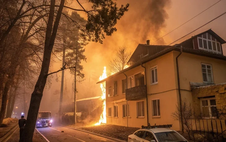 Масштабный пожар в Сочи: огонь охватил несколько домов в посёлке Дагомыс