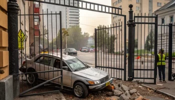 Водитель на автомобиле с ребенком на коленях протаранила шлагбаум в Краснодаре