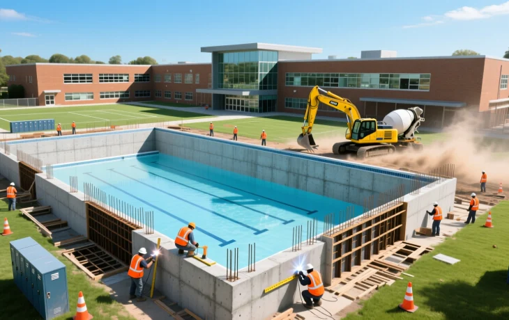 В Кореновске залили чаши нового бассейна у школы номер один