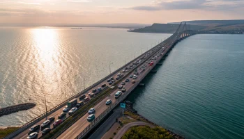 Более 700 автомобилей стоят в пробке на Крымском мосту утром 23 августа