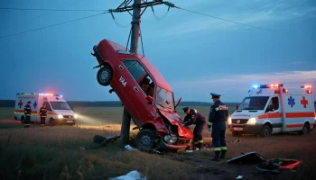 Автомобиль ВАЗ после ДТП с Mazda повис на опоре ЛЭП в Краснодарском крае