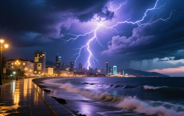 Молнию невероятной силы зафиксировали ночью в небе над Сочи