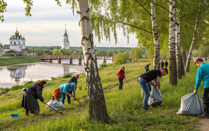 Березовая аллея на набережной: субботник в Крыловской объединил жителей