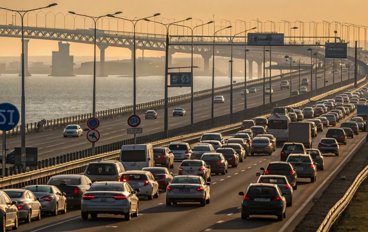 740 машин скопились утром перед Крымским мостом