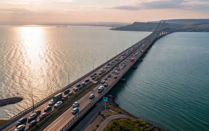 Более 700 автомобилей стоят в пробке на Крымском мосту утром 23 августа Более 700 автомобилей стоят в пробке на Крымском мосту утром 23 августа