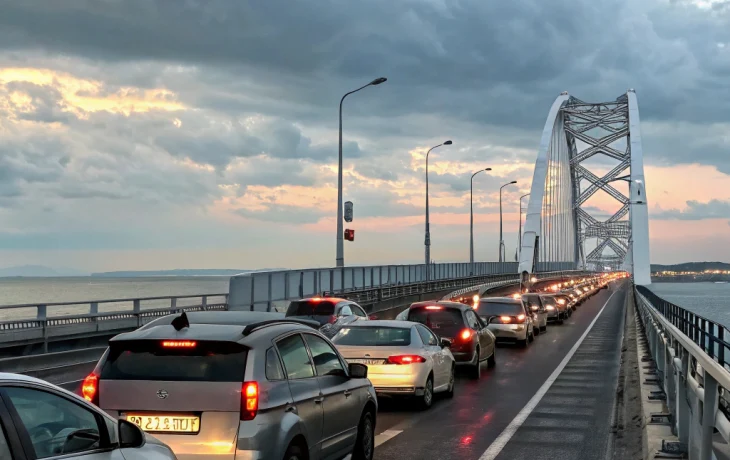 Многокилометровые пробки на подъездах к Крымскому мосту: водители столкнулись с многочасовыми задержками