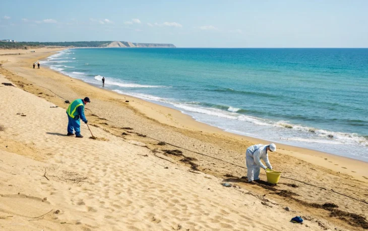 На анапском побережье не обнаружено свежих мазутных пятен, очистка пляжей продолжается