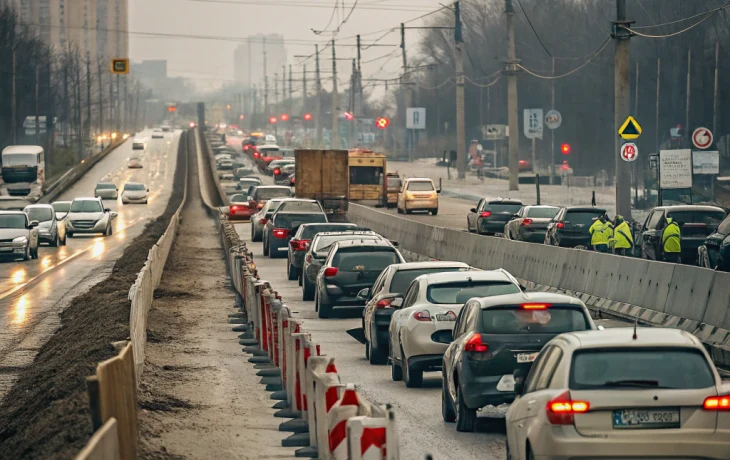 На улице Уральской в Краснодаре ограничили движение из-за строительства надземного перехода