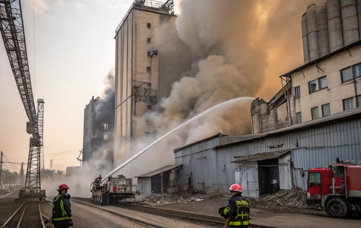 Пожар на зерновом терминале КСК потушен, пострадавших нет Пожар на зерновом терминале КСК потушен, пострадавших нет