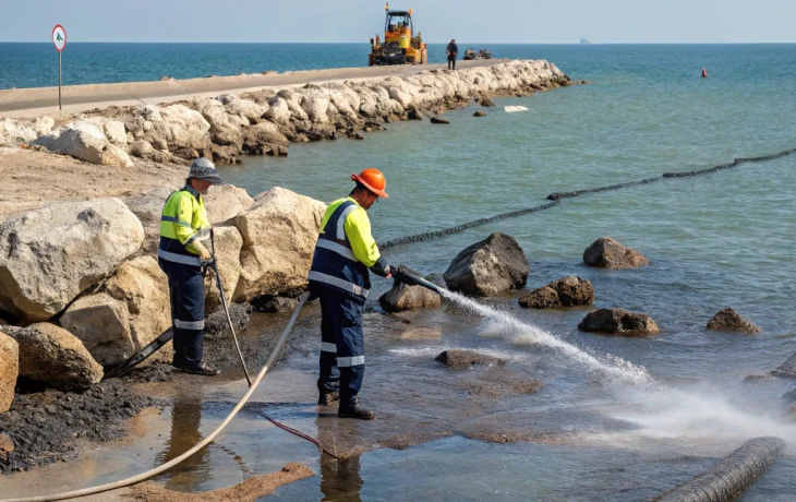 В Анапе завершили очистку камней от мазута на Высоком берегу