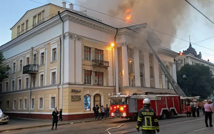 В центре Краснодара потушили пожар в двухэтажном здании напротив театра драмы