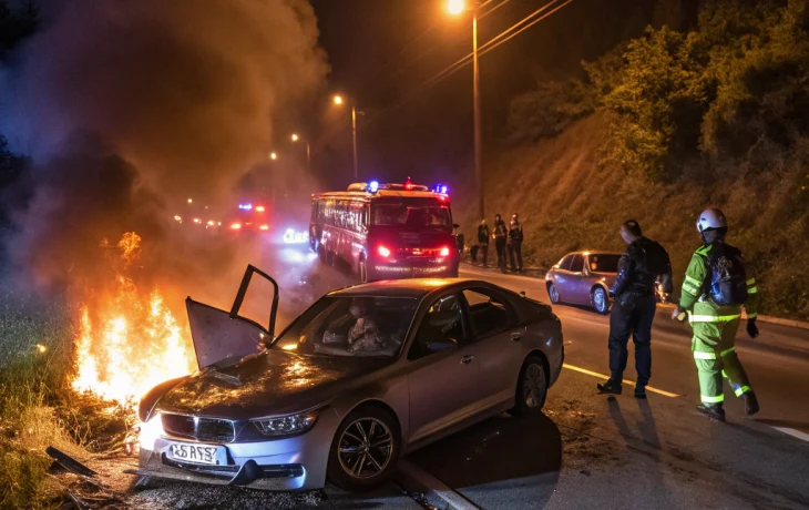 В Сочи BMW вылетел на встречку, загорелся после удара с Chevrolet — есть пострадавшие