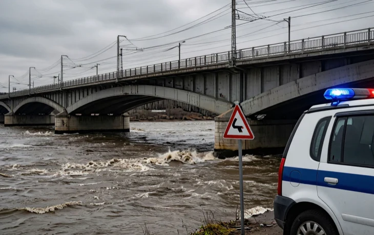 В Северском районе перекрыли движение по мосту из-за перелива реки Шебш В Северском районе перекрыли движение по мосту из-за перелива реки Шебш