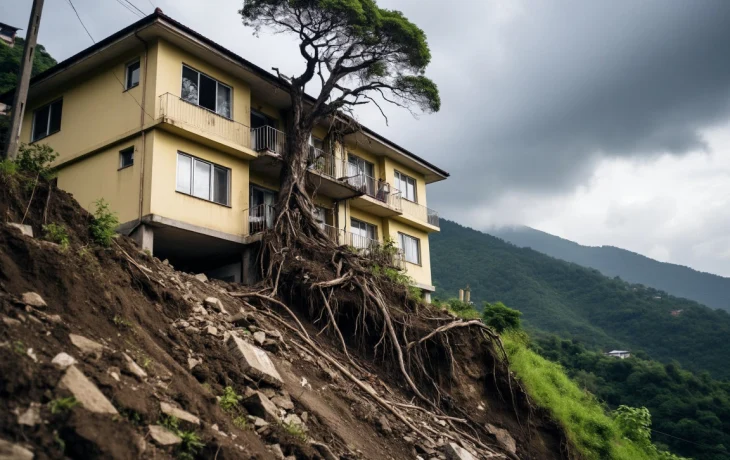 В Адлере многоэтажный дом на улице Петрозаводской находится под угрозой из-за оползня