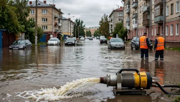 В Краснодаре продолжают откачивать воду после прошедшего накануне дождя