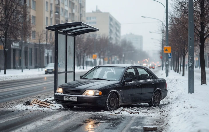 В Краснодаре автомобиль врезался и снес троллейбусную остановку на улице Старокубанской В Краснодаре автомобиль врезался и снес троллейбусную остановку на улице Старокубанской