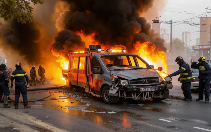 Легковушка врезалась в троллейбус и загорелась в центре Краснодара