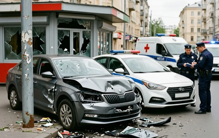 Водитель Skoda проехал на красный и протаранил павильон на Тургенева в Краснодаре Водитель Skoda проехал на красный и протаранил павильон на Тургенева в Краснодаре