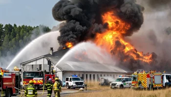 Крупный пожар в Кореновске: огонь охватил 1,7 тысячи квадратных метров крыши и сухой травы