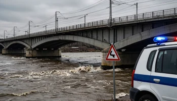 В Северском районе перекрыли движение по мосту из-за перелива реки Шебш В Северском районе перекрыли движение по мосту из-за перелива реки Шебш
