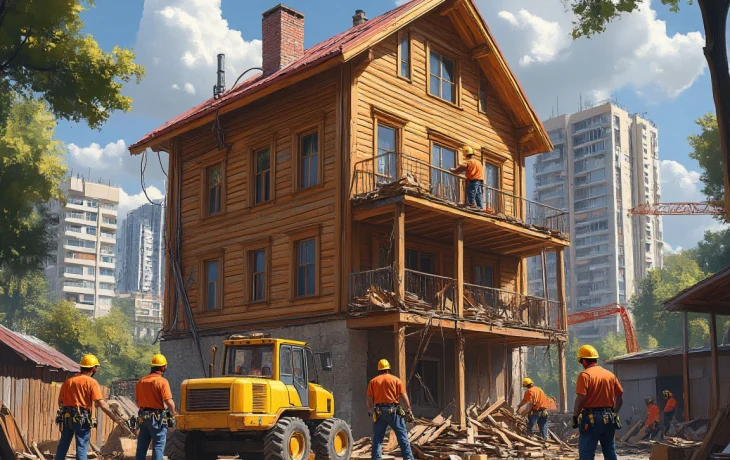 В центре Сочи снесли незаконную пристройку к четырехэтажному деревянному дому