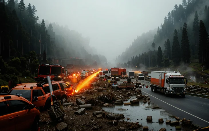 15-километровый затор на трассе под Горным Ключом после схода селя
