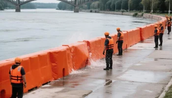 Водоналивную дамбу устанавливают на набережной Краснодара из-за подъема Кубани