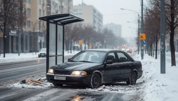 В Краснодаре автомобиль врезался и снес троллейбусную остановку на улице Старокубанской