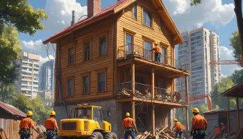 В центре Сочи снесли незаконную пристройку к четырехэтажному деревянному дому