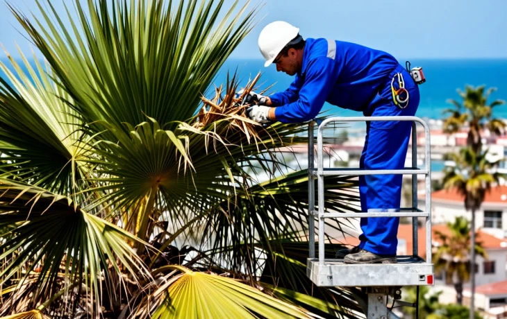 В Сочи перед летним сезоном начали санитарную обрезку пальм в Центральном районе