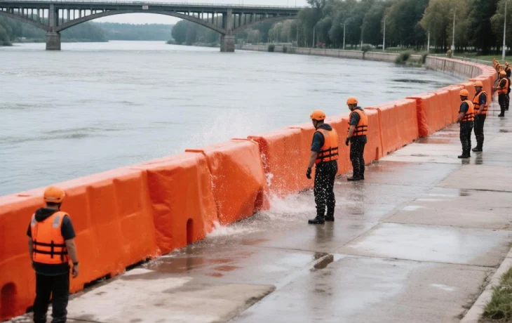 Водоналивную дамбу устанавливают на набережной Краснодара из-за подъема Кубани Водоналивную дамбу устанавливают на набережной Краснодара из-за подъема Кубани