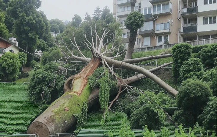 В Сочи гигантский эвкалипт обрушился на жилое здание