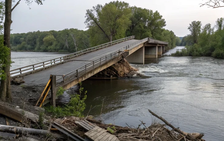 В станице Украинская разбился подросток при обвале аварийного моста вследствие его разрушения