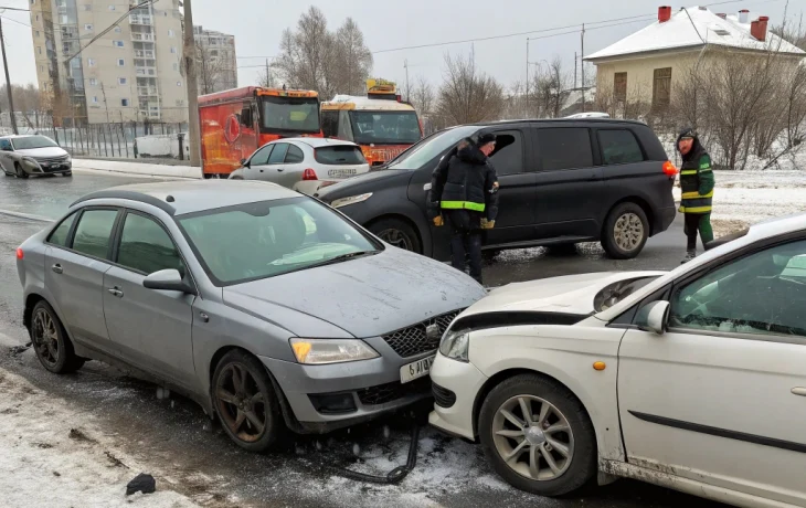В Краснодаре произошло аварийное столкновение трех машин