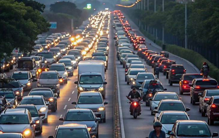 Огромная пробка на Крымском мосту со стороны Тамани