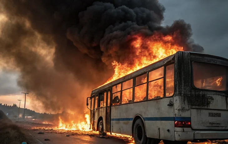 На Евпаторийской трассе в Симферополе загорелся автобус
