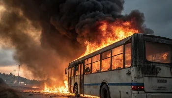 На Евпаторийской трассе в Симферополе загорелся автобус На Евпаторийской трассе в Симферополе загорелся автобус