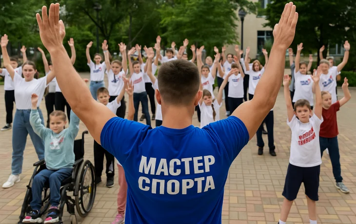 Мастер спорта провел зарядку для молодогвардейцев