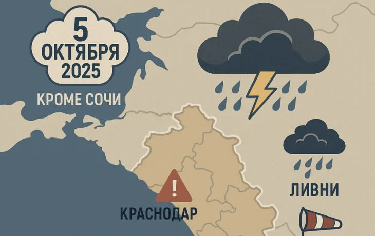 Кубань под штормовым сигналом: где и когда усилится ветер и придут ливни