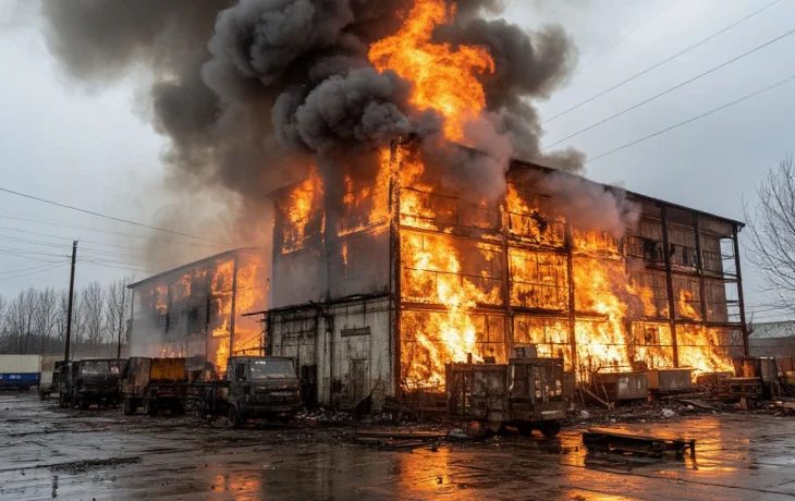 Пожар на складе в промзоне на улице Демуса: площадь возгорания — 100 кв.м., огонь локализован