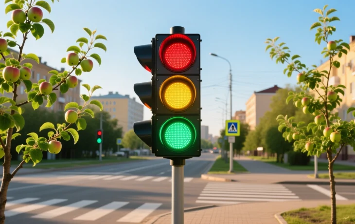 В Краснодаре на Николаевском бульваре высадили яблони и установили новый светофор